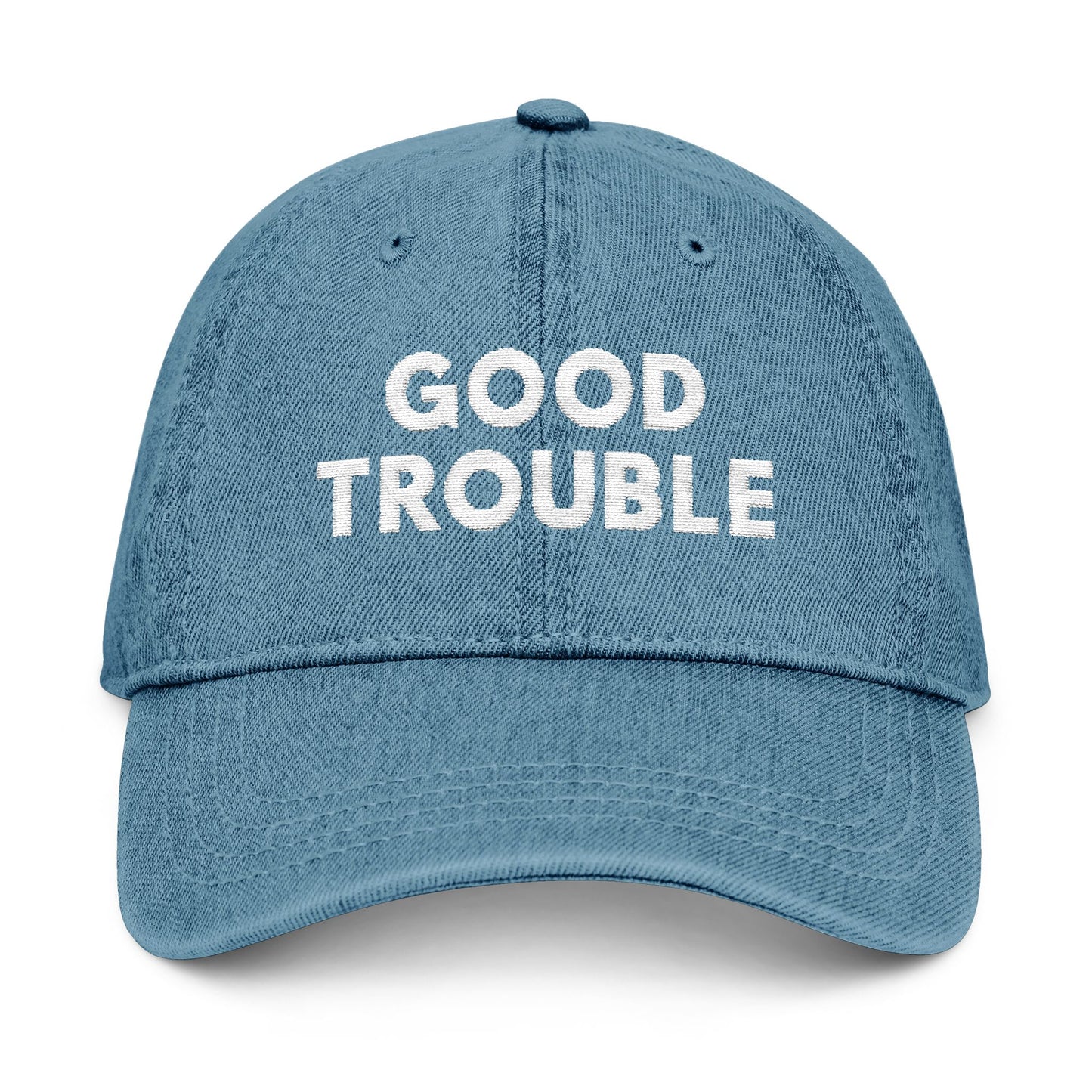 Embroidered Denim Hat - "Good Trouble" Statement Cap for Everyday Wear