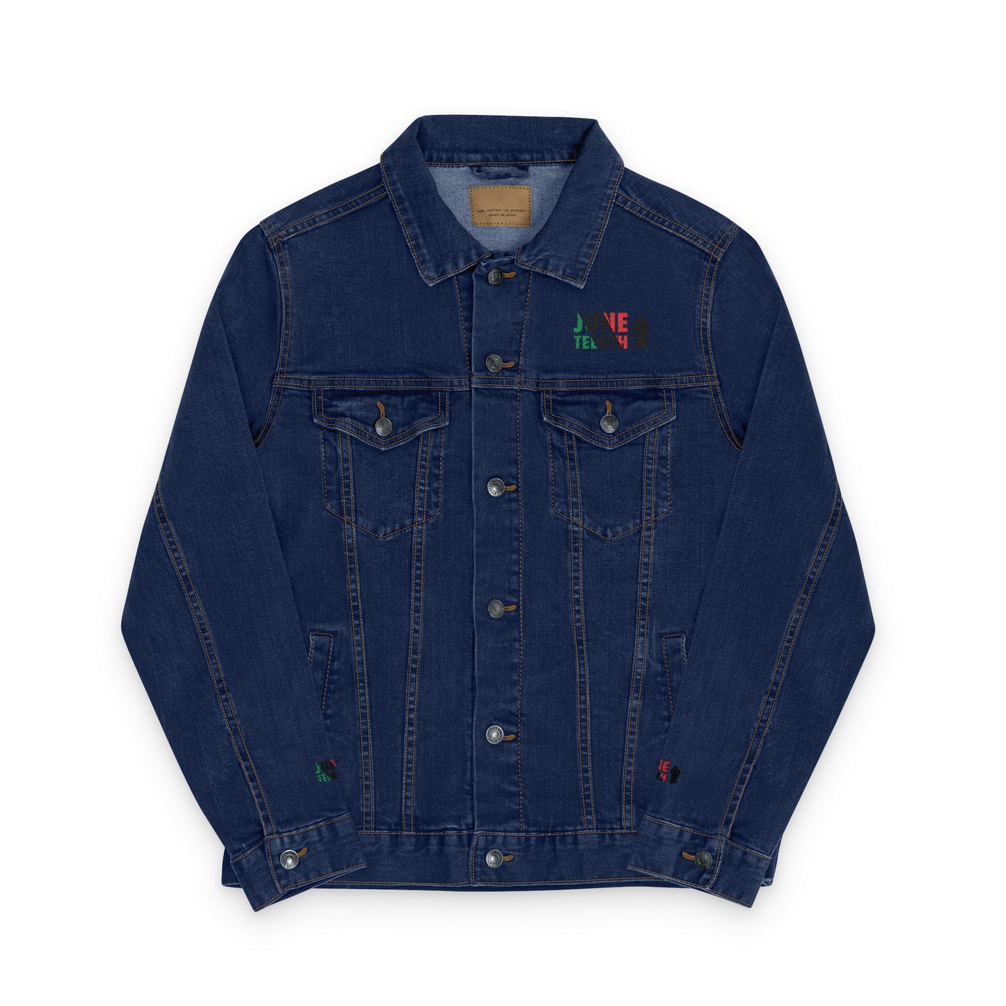 Unisex White Denim Jacket - Custom Embroidered 'Juneteenth' Design