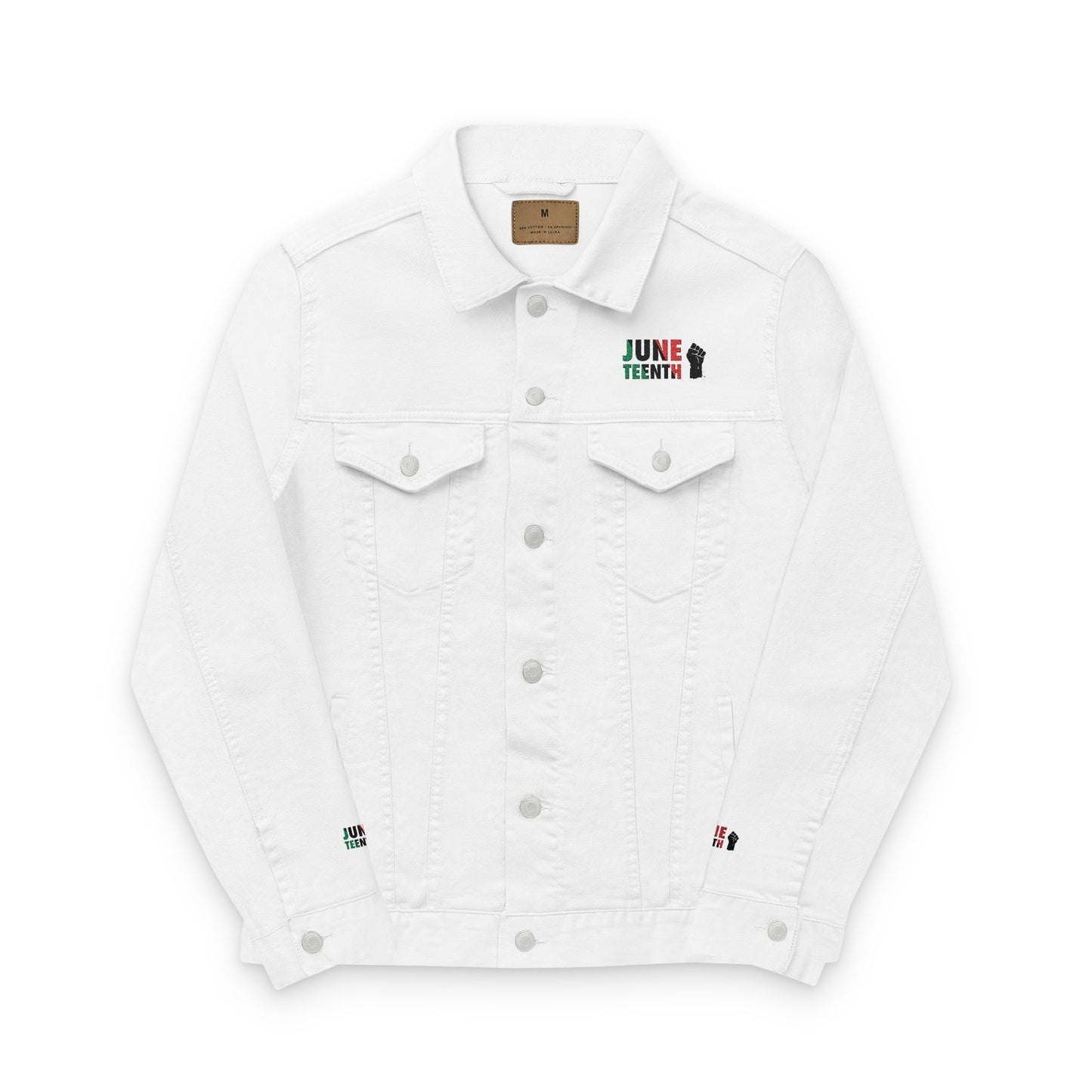 Unisex White Denim Jacket - Custom Embroidered 'Juneteenth' Design