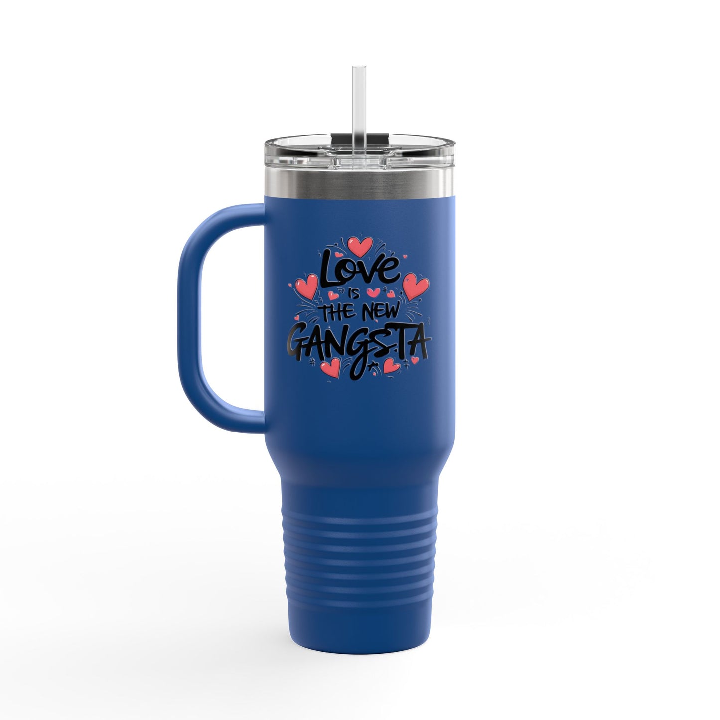Love is the New Gangsta Insulated Travel Mug, 40oz, Perfect Gift for Coffee Lovers, Road Trips, and Hands Off Protest Tumbler