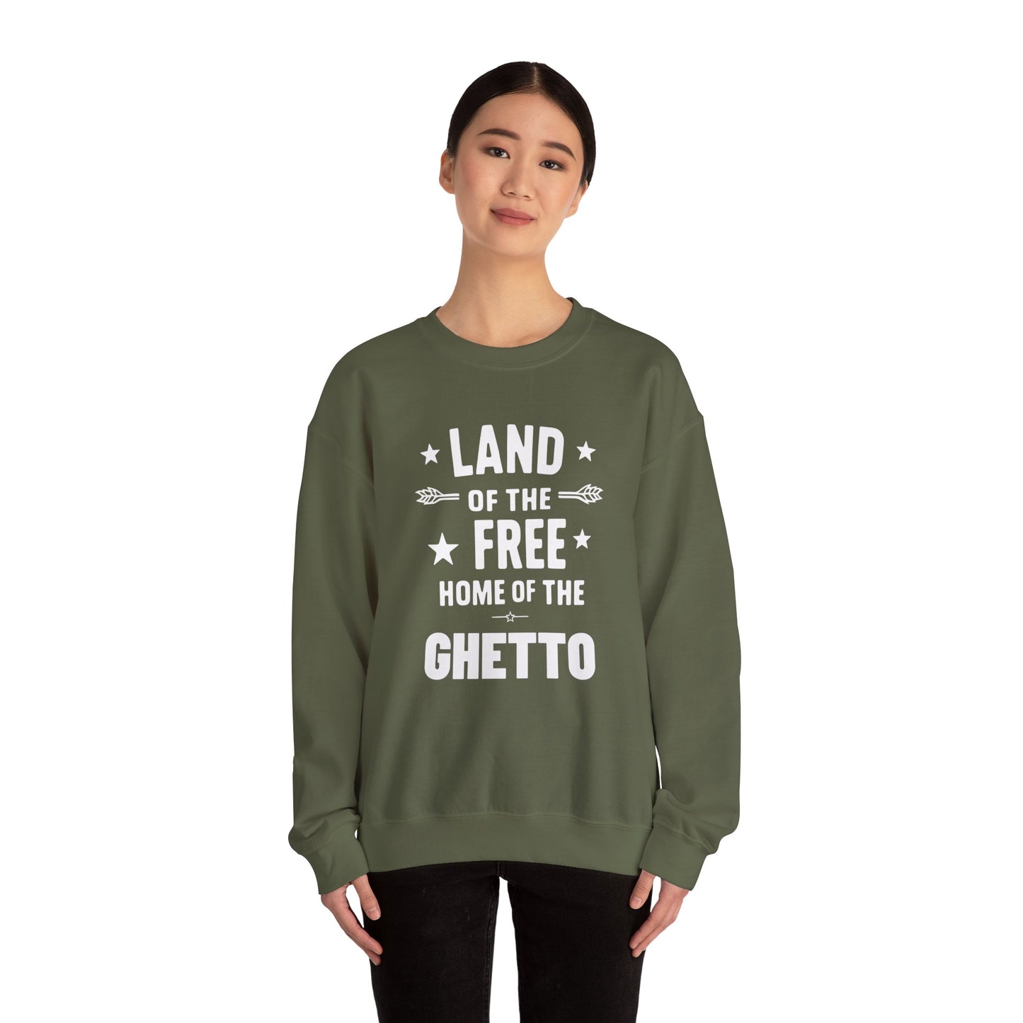Land of The Free Home of The Ghetto Unisex Crewneck Sweatshirt, Summer Accessory, Economic Strike, Economic Black Out