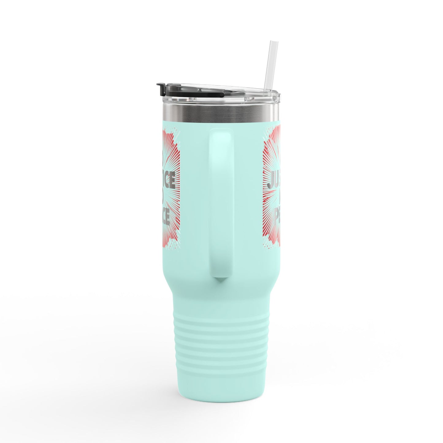 No Justice No Peace Insulated Travel Mug, 40oz, Perfect Gift for Coffee Lovers, Road Trips, and Hands Off Protest Tumbler