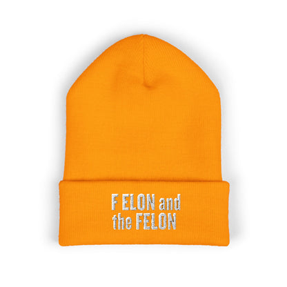 F ELON and the FELON Classic Cuffed Beanie, Embroidered Beanie Hat, Eco-Friendly Accessories, Winter Warm Hat, Political Headgear