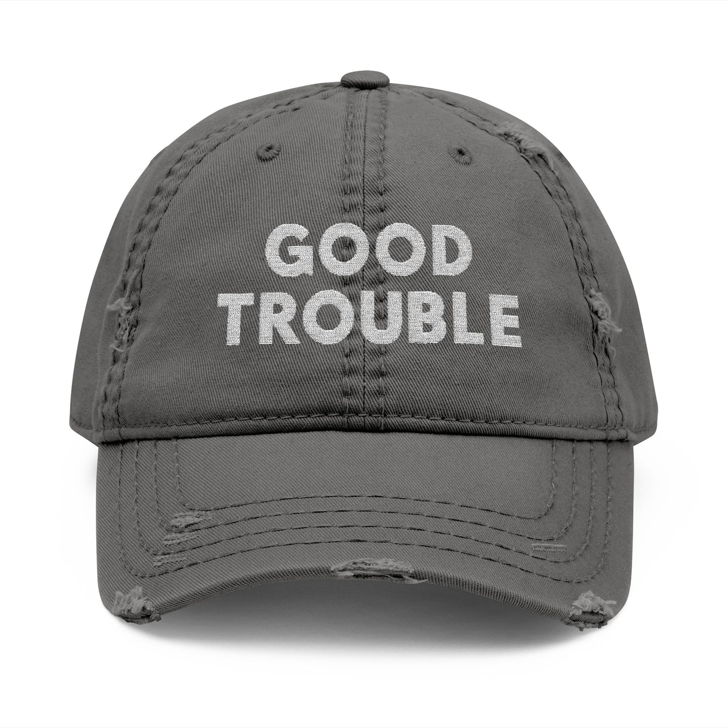 Good Trouble Distressed Dad Hat, Relaxed Cap, Gift for Dads, Casual Wear, Trendy Hat
