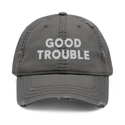 Good Trouble Distressed Dad Hat, Relaxed Cap, Gift for Dads, Casual Wear, Trendy Hat