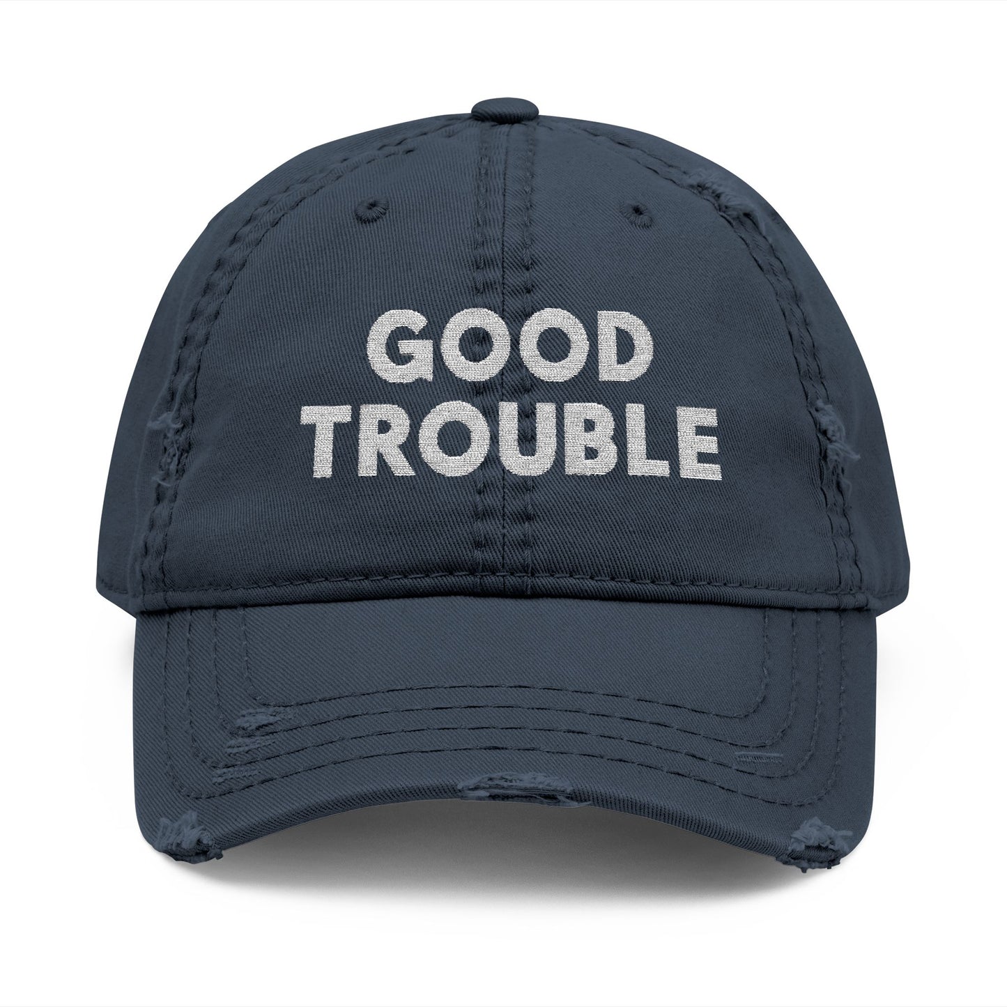 Good Trouble Distressed Dad Hat, Relaxed Cap, Gift for Dads, Casual Wear, Trendy Hat