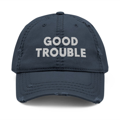 Good Trouble Distressed Dad Hat, Relaxed Cap, Gift for Dads, Casual Wear, Trendy Hat