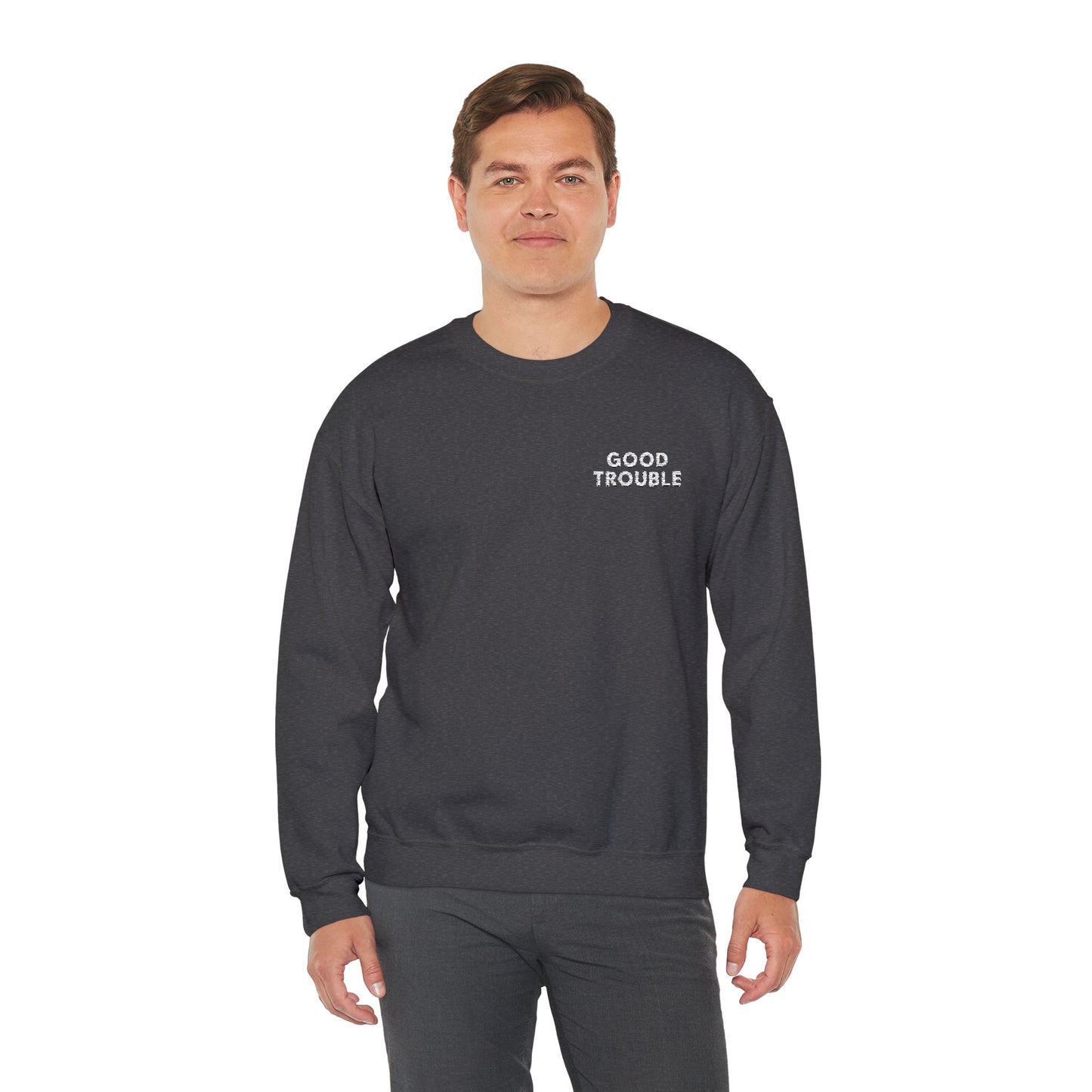 GoodTrouble Embroidered Unisex Crewneck Sweatshirt - Comfort Meets Activism