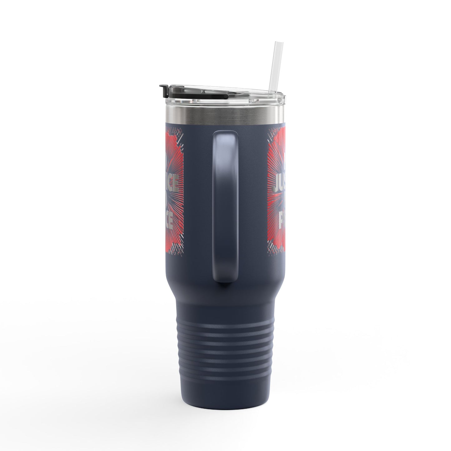No Justice No Peace Insulated Travel Mug, 40oz, Perfect Gift for Coffee Lovers, Road Trips, and Hands Off Protest Tumbler