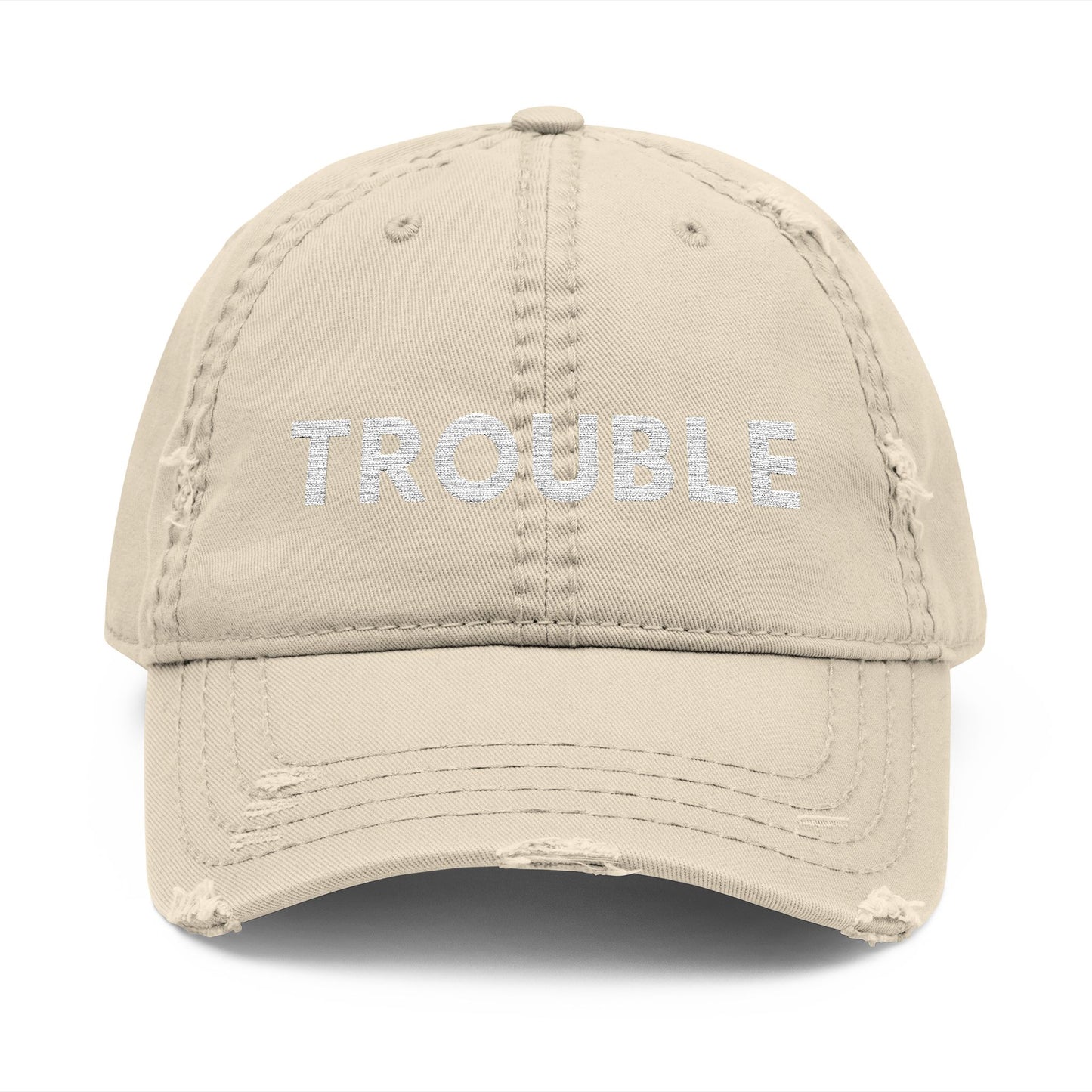Trouble Distressed Dad Hat, Relaxed Cap, Gift for Dads, Casual Wear, Trendy Hat