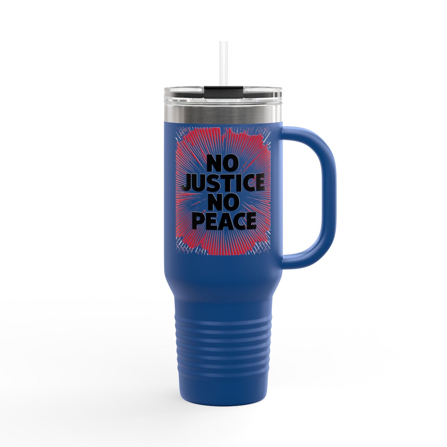 No Justice No Peace Insulated Travel Mug, 40oz, Perfect Gift for Coffee Lovers, Road Trips, and Hands Off Protest Tumbler