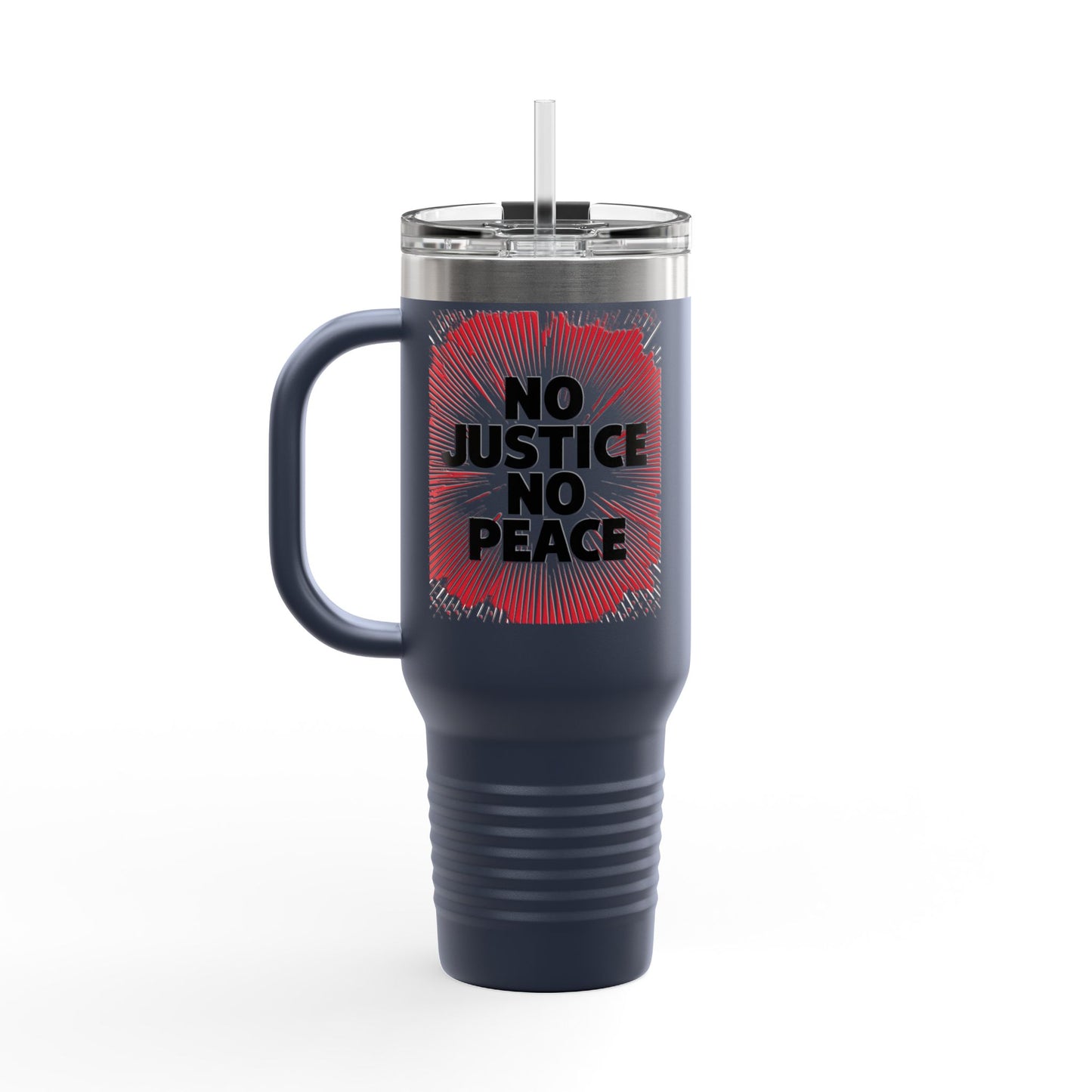No Justice No Peace Insulated Travel Mug, 40oz, Perfect Gift for Coffee Lovers, Road Trips, and Hands Off Protest Tumbler