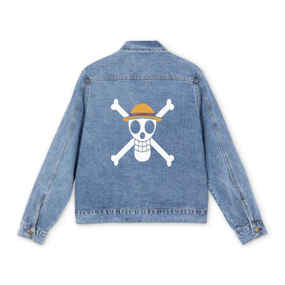 Straw Hat Pirates Jolly Roger Men's Denim Jacket with Skull Design