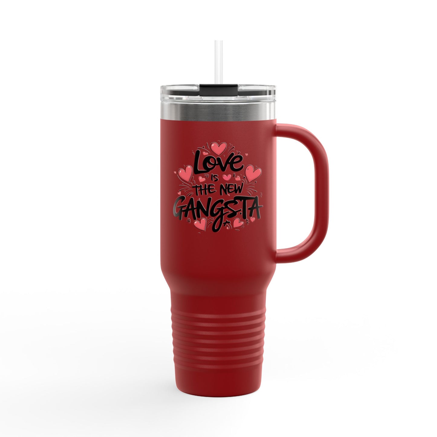 Love is the New Gangsta Insulated Travel Mug, 40oz, Perfect Gift for Coffee Lovers, Road Trips, and Hands Off Protest Tumbler