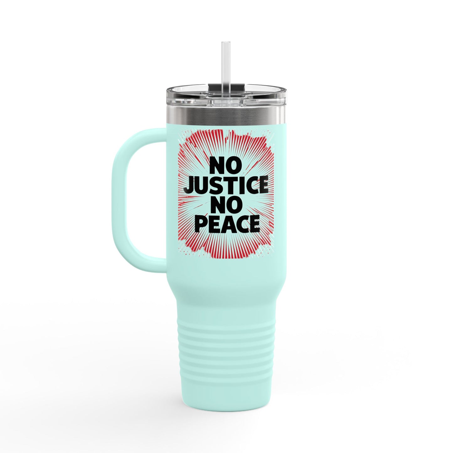 No Justice No Peace Insulated Travel Mug, 40oz, Perfect Gift for Coffee Lovers, Road Trips, and Hands Off Protest Tumbler