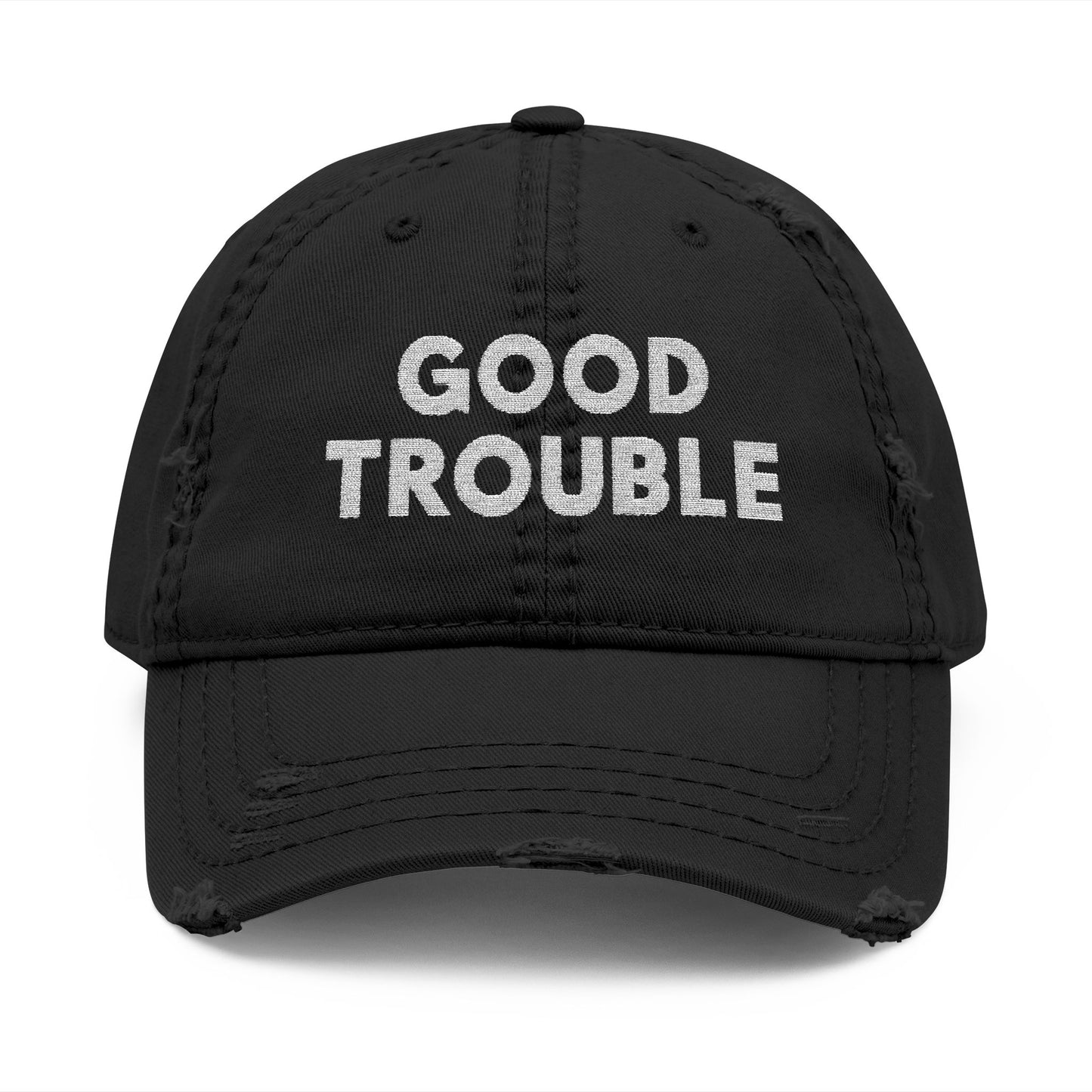 Good Trouble Distressed Dad Hat, Relaxed Cap, Gift for Dads, Casual Wear, Trendy Hat