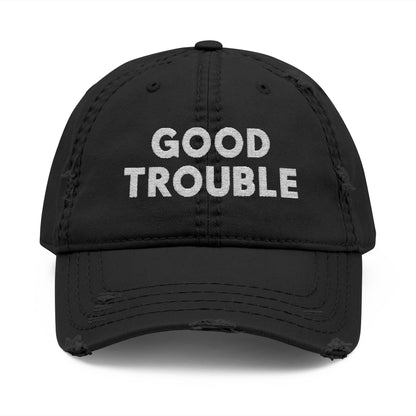 Good Trouble Distressed Dad Hat, Relaxed Cap, Gift for Dads, Casual Wear, Trendy Hat