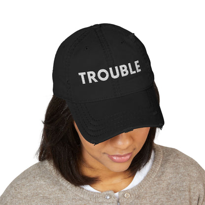 Trouble Distressed Dad Hat, Relaxed Cap, Gift for Dads, Casual Wear, Trendy Hat