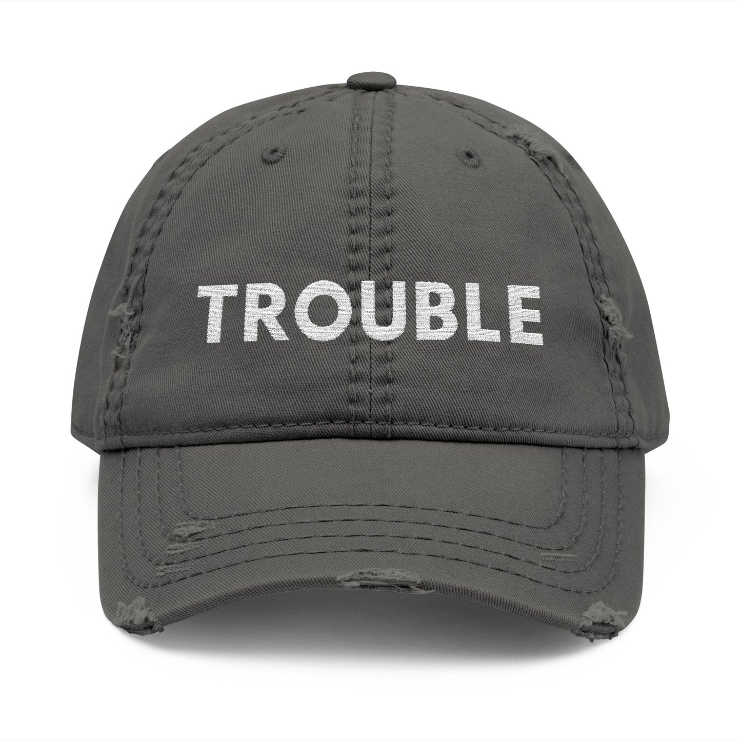Trouble Distressed Dad Hat, Relaxed Cap, Gift for Dads, Casual Wear, Trendy Hat