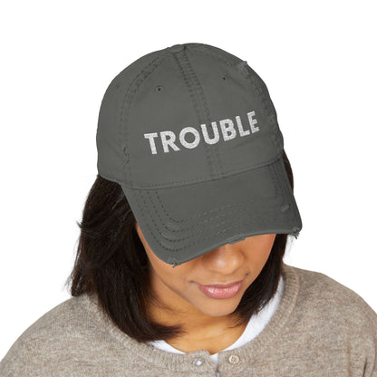 Trouble Distressed Dad Hat, Relaxed Cap, Gift for Dads, Casual Wear, Trendy Hat