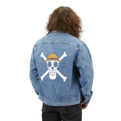 Straw Hat Pirates Jolly Roger Men's Denim Jacket with Skull Design