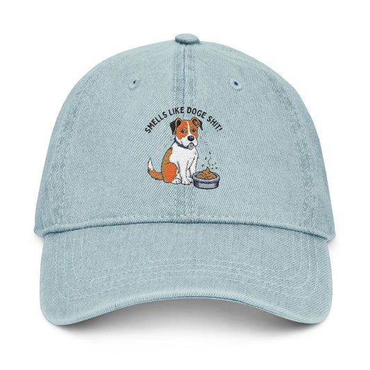 Embroidered Denim Hat - "Smells Like Doge Shit " Meme Cap for Everyday Wear