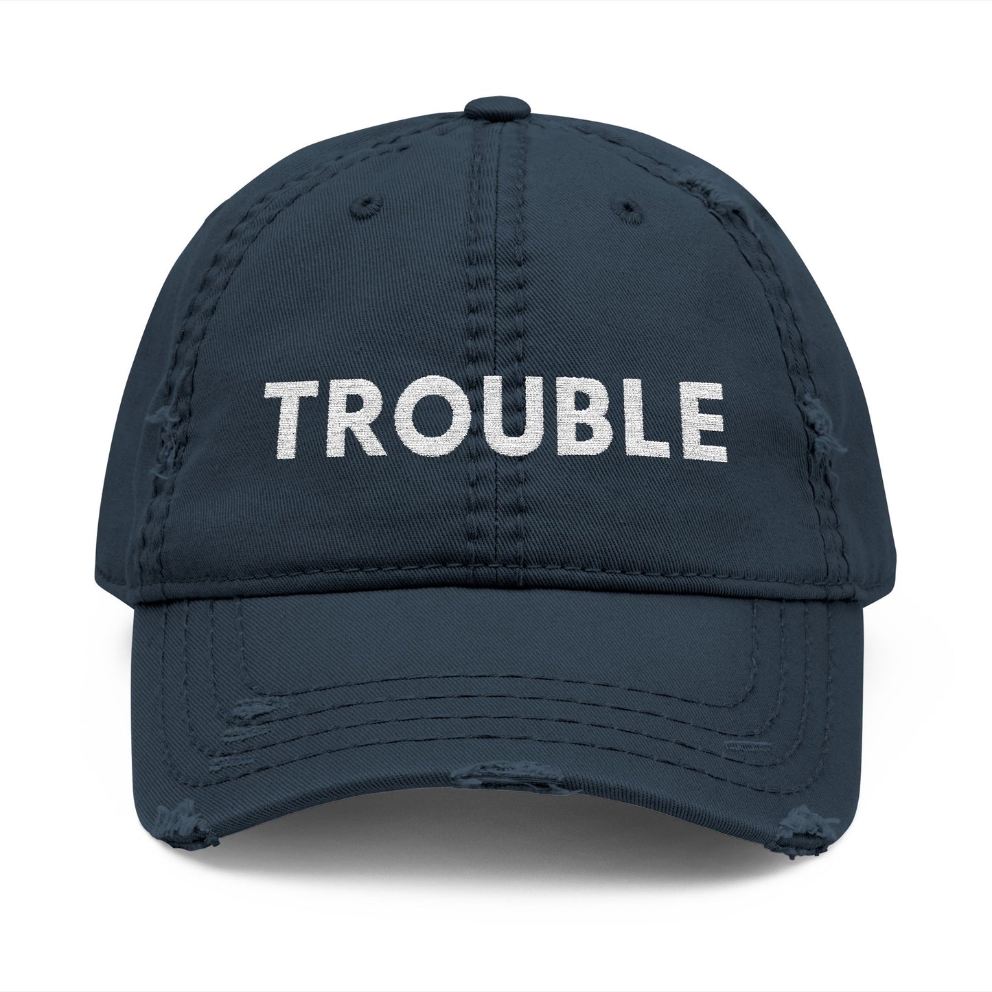 Trouble Distressed Dad Hat, Relaxed Cap, Gift for Dads, Casual Wear, Trendy Hat