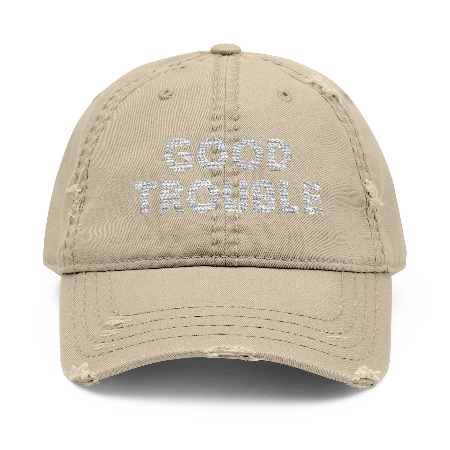 Good Trouble Distressed Dad Hat, Relaxed Cap, Gift for Dads, Casual Wear, Trendy Hat