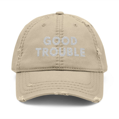 Good Trouble Distressed Dad Hat, Relaxed Cap, Gift for Dads, Casual Wear, Trendy Hat
