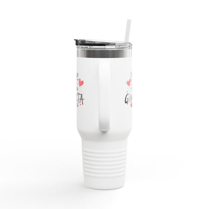 Love is the New Gangsta Insulated Travel Mug, 40oz, Perfect Gift for Coffee Lovers, Road Trips, and Hands Off Protest Tumbler