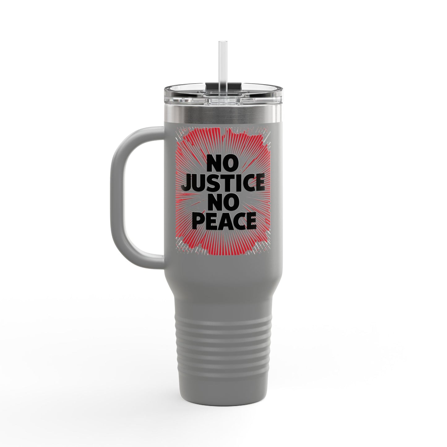 No Justice No Peace Insulated Travel Mug, 40oz, Perfect Gift for Coffee Lovers, Road Trips, and Hands Off Protest Tumbler