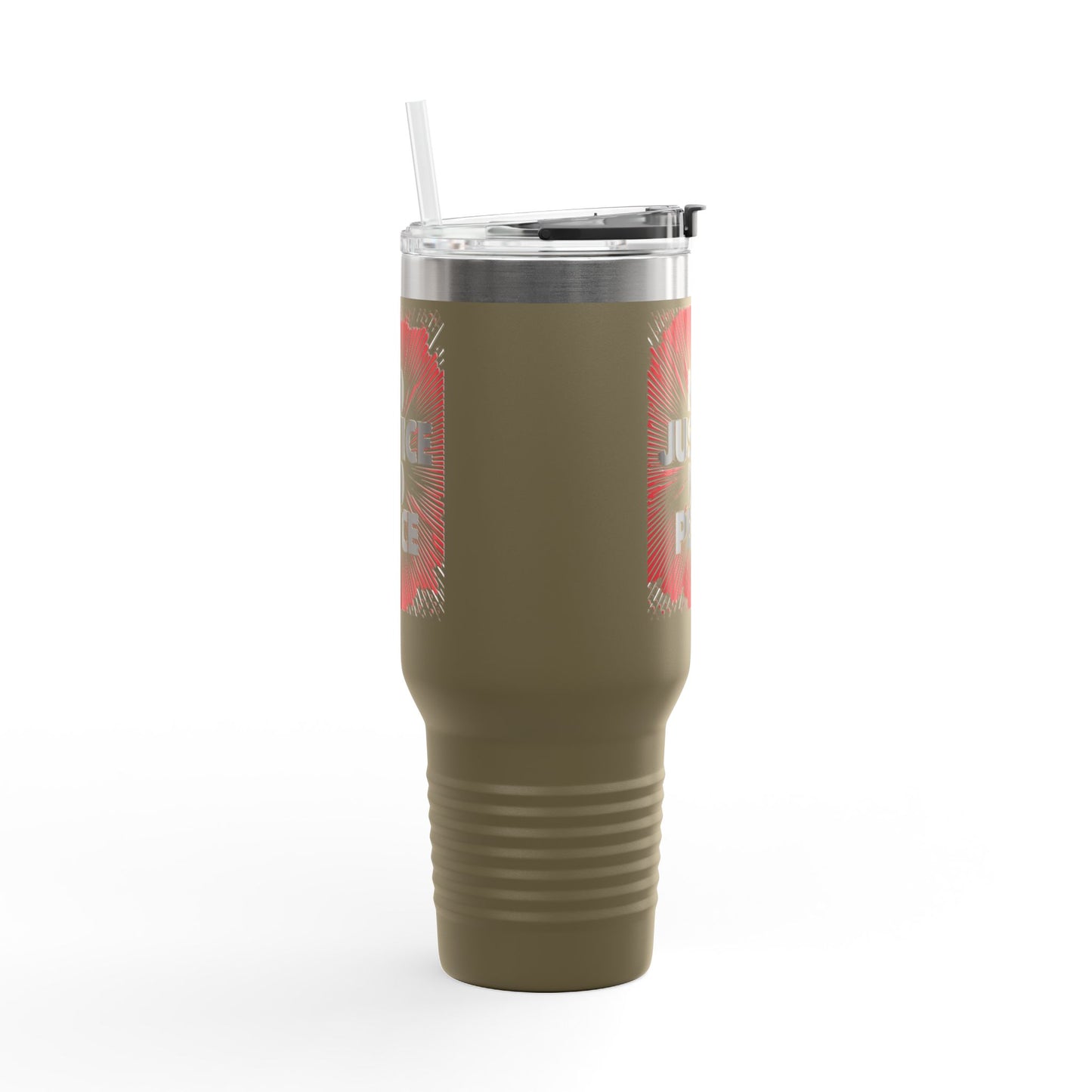 No Justice No Peace Insulated Travel Mug, 40oz, Perfect Gift for Coffee Lovers, Road Trips, and Hands Off Protest Tumbler