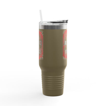No Justice No Peace Insulated Travel Mug, 40oz, Perfect Gift for Coffee Lovers, Road Trips, and Hands Off Protest Tumbler