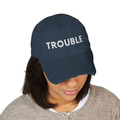 Trouble Distressed Dad Hat, Relaxed Cap, Gift for Dads, Casual Wear, Trendy Hat