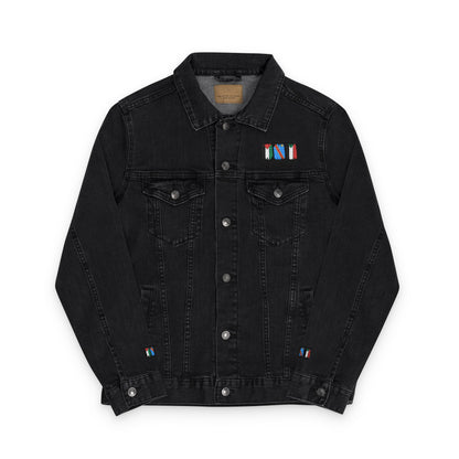 Unisex White Denim Jacket with Colorful Embroidery - Never Stop Talking About Palestine, Congo, and Sudan