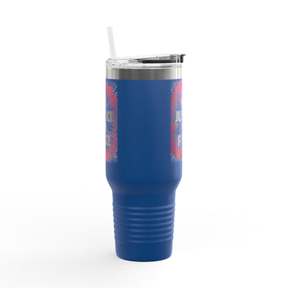 No Justice No Peace Insulated Travel Mug, 40oz, Perfect Gift for Coffee Lovers, Road Trips, and Hands Off Protest Tumbler