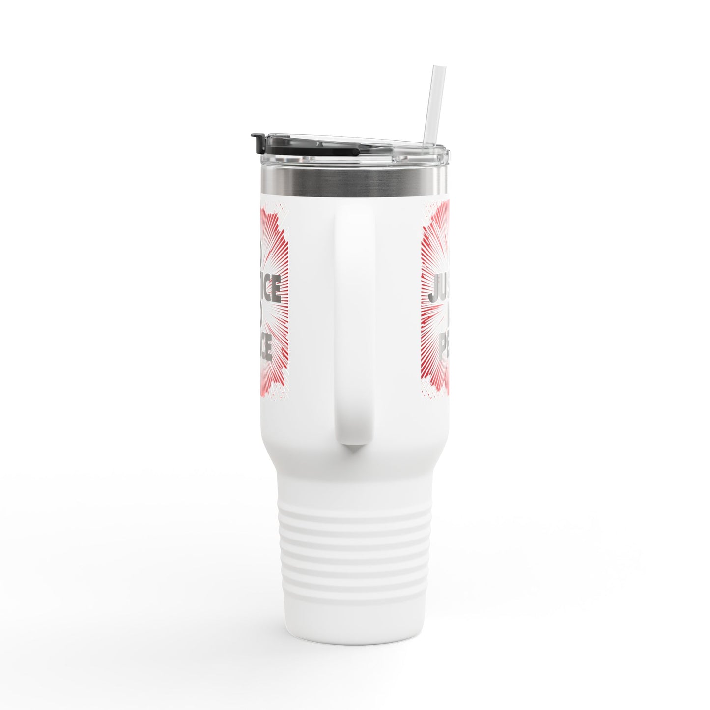 No Justice No Peace Insulated Travel Mug, 40oz, Perfect Gift for Coffee Lovers, Road Trips, and Hands Off Protest Tumbler
