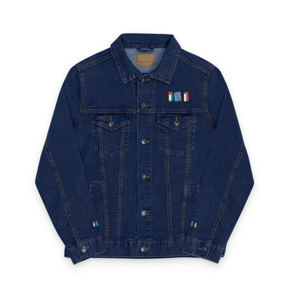Unisex White Denim Jacket with Colorful Embroidery - Never Stop Talking About Palestine, Congo, and Sudan