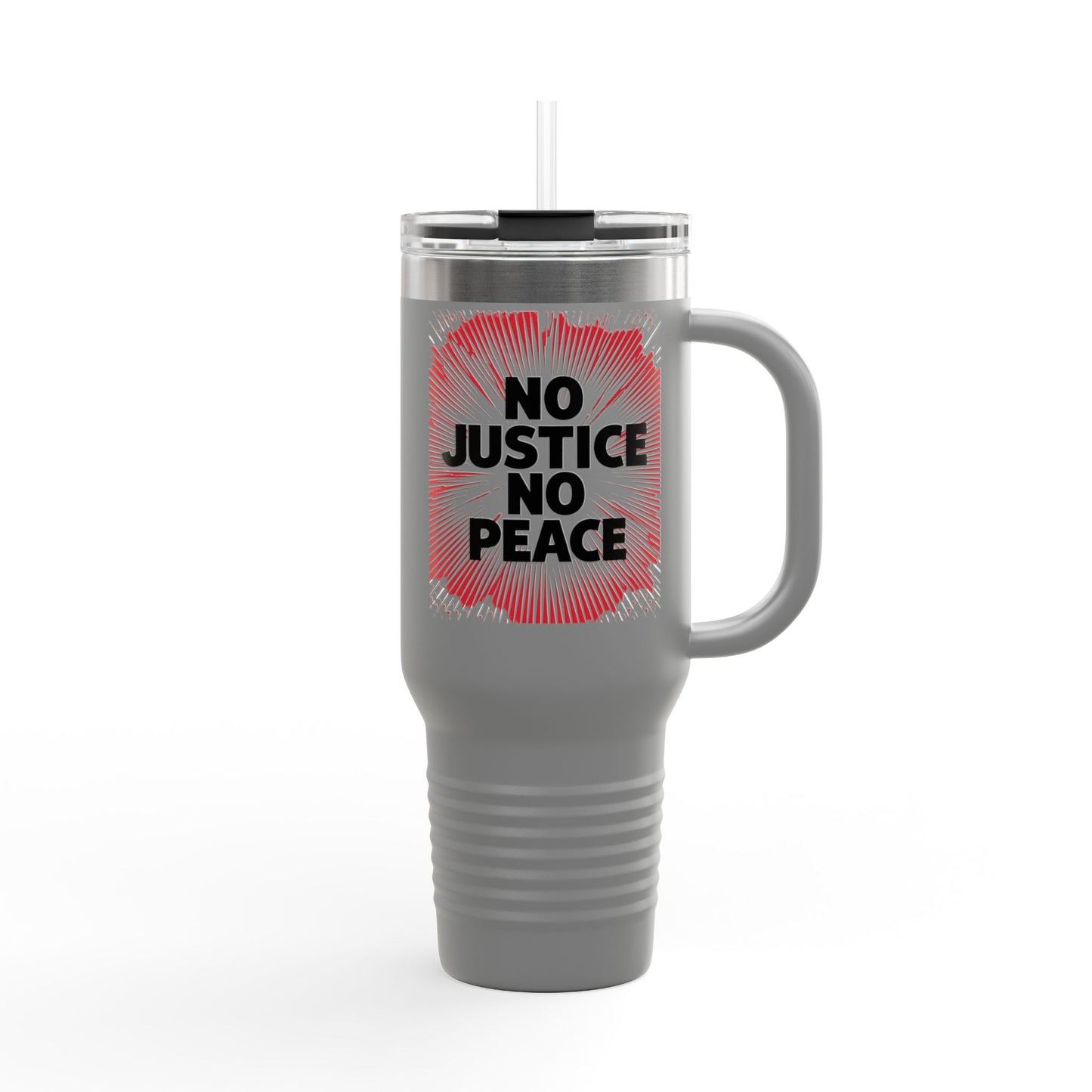No Justice No Peace Insulated Travel Mug, 40oz, Perfect Gift for Coffee Lovers, Road Trips, and Hands Off Protest Tumbler