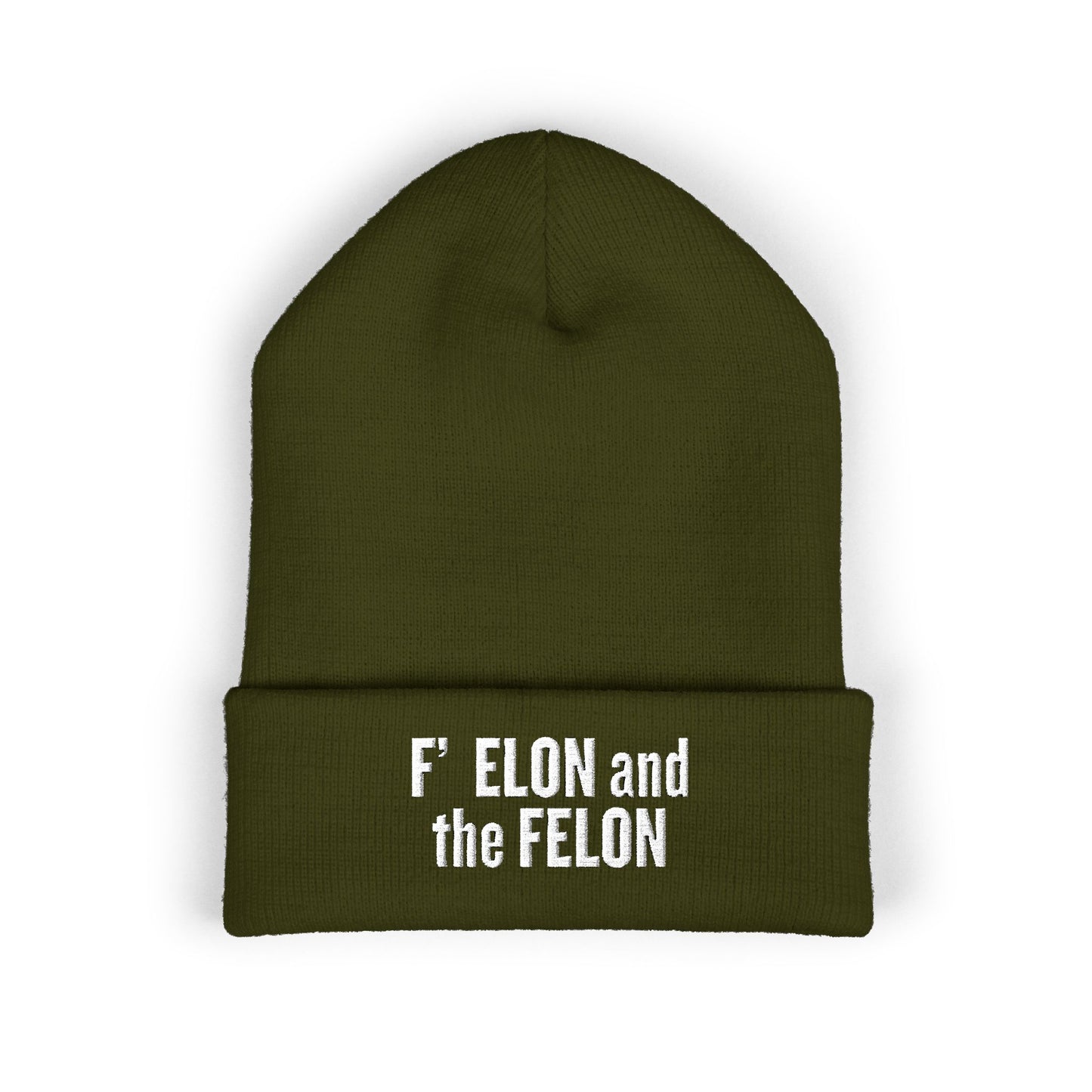 F ELON and the FELON Classic Cuffed Beanie, Embroidered Beanie Hat, Eco-Friendly Accessories, Political Headgear