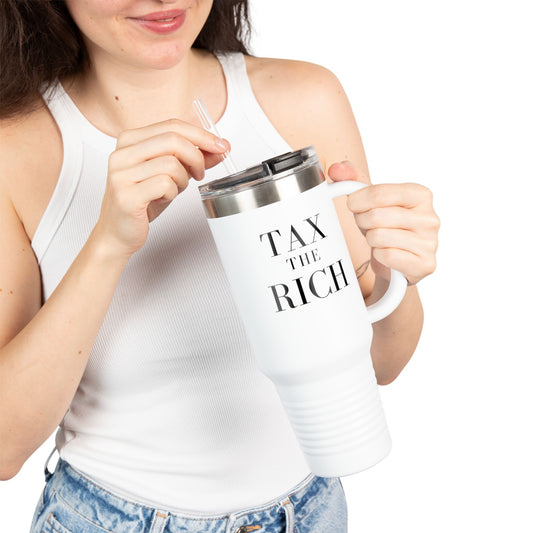 Tax The Rich Insulated Travel Mug, 40oz, Perfect Gift for Coffee Lovers, Road Trips, and Hands Off Protest Tumbler