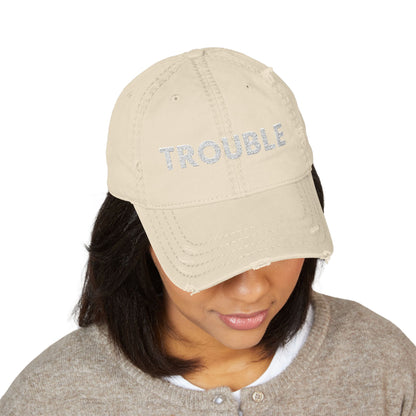 Trouble Distressed Dad Hat, Relaxed Cap, Gift for Dads, Casual Wear, Trendy Hat